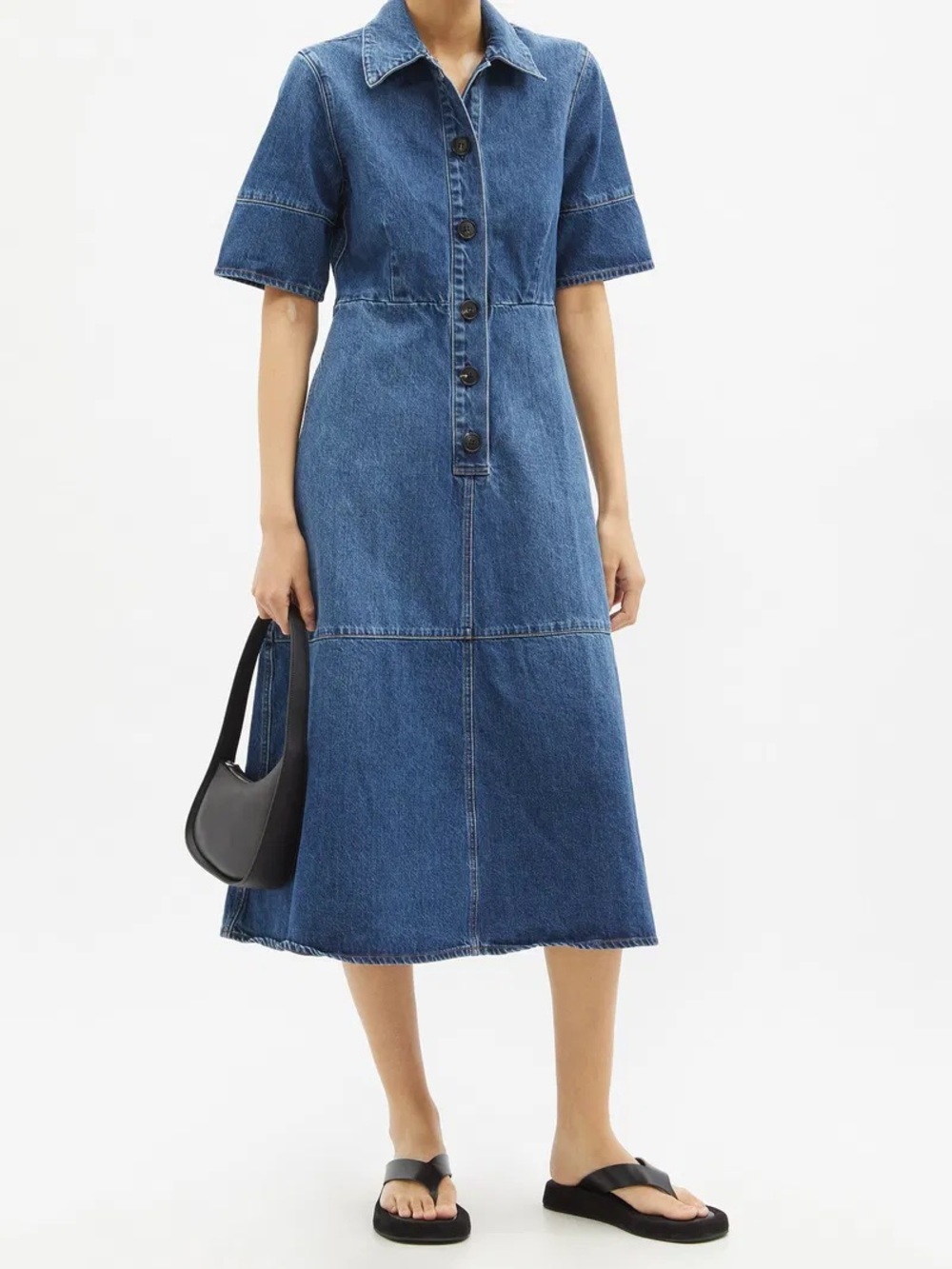 CO Blue Denim Button-Front Midi Dress - Picture 2 of 9